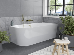 Mexen Mia szabadon álló jobb sarok kád 150 x 75 cm, fehér, brushed arany lefolyó - 52691507500P-55