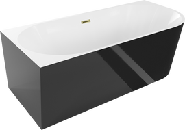 Cada baia freestanding stanga 160 x 75 cm, alb/negru, scurgere aurie - 52691607575L-50