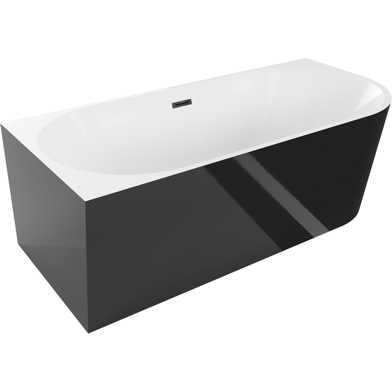 Mexen Mia szabadon álló sarokkád balos 160 x 75 cm, fehér/fekete, fekete túlfolyó - 52691607575L-70