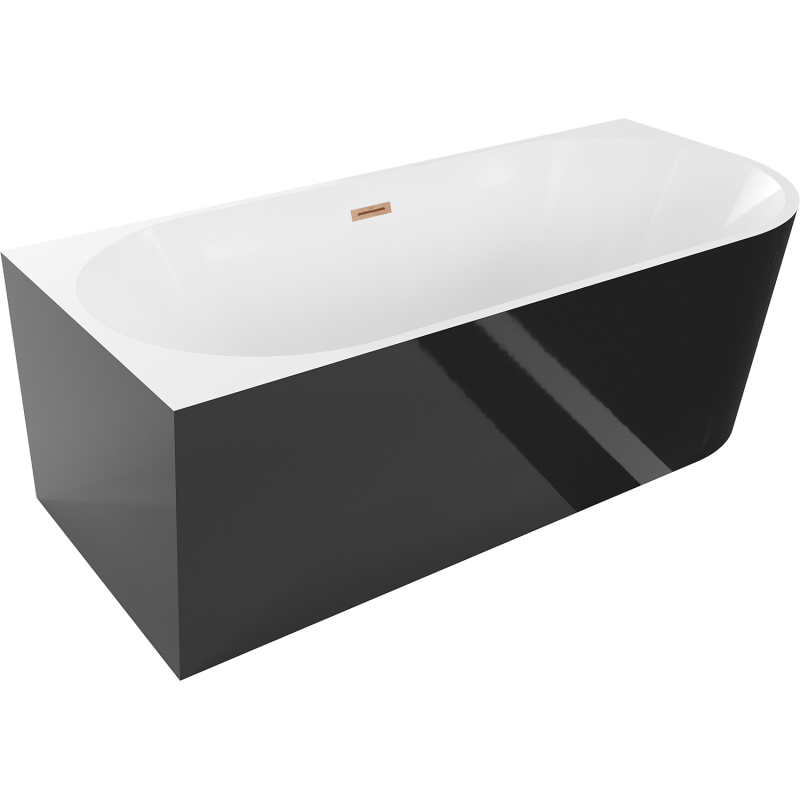 Mexen Mia cadă de baie independentă colțar stânga 160 x 75 cm, alb/negru, preaplin cupru periat - 52691607575L-65