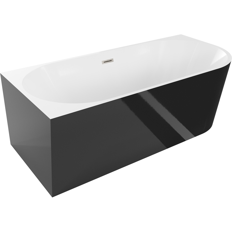 Mexen Mia szabadon álló sarokkád bal 160 x 75 cm, fehér/fekete, nikkel kefélt túlfolyó - 52691607575L-97