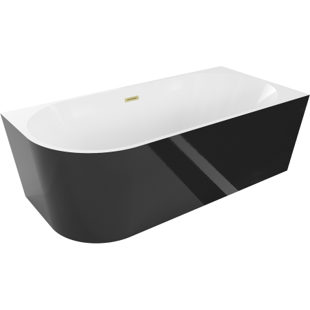 Mexen Mia cadă de colț dreaptă, independentă 160 x 75 cm, albă/neagră, supraplin auriu periat - 52691607575P-55