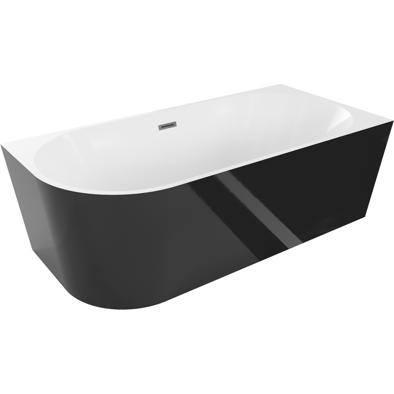 Mexen Mia szabadon álló sarokkád jobb 160 x 75 cm, fehér/fekete, gun gray csiszolt túlfolyással - 52691607575P-66