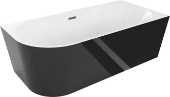 Mexen Mia szabadon álló sarokkád jobb 160 x 75 cm, fehér/fekete, gun gray csiszolt túlfolyással - 52691607575P-66