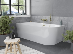 Cada dus de baie independente Mia 170 x 80 cm, alb, cu preaplin auriu - 52691708000L-50