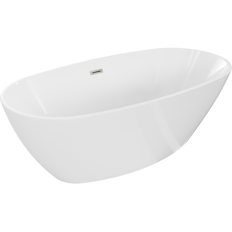 Cadă freestanding Mexen Eris 155 x 80 cm, alb, cu preaplin din nichel periat - 53441558000-97