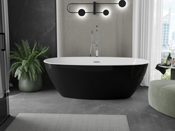 Cadă freestanding Mexen Eris 155 x 80 cm, alb/negru, preaplin crom - 53441558075-01