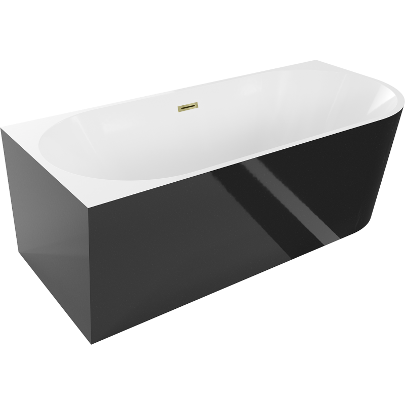 Mexen Mia szabadon álló sarokkád bal 170 x 80 cm, fehér/fekete, arany túlfolyó - 52691708075L-50