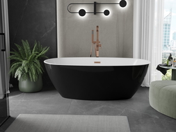 Cadă freestanding Mexen Eris 155 x 80 cm, alb/negru, cuva de cupru periat - 53441558075-65