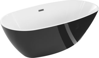 Mexen Eris cadă freestanding 155 x 80 cm, albă/neagră, preaplin gun gray periat - 53441558075-66