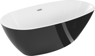 Mexen Eris szabadon álló kád 155 x 80 cm, fehér/fekete, matt nikkel túlfolyóval - 53441558075-97