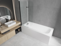 Mexen Vega téglalap alakú kád 160 x 70 cm burkolattal és 2-szárnyas paravánnal 80 cm, átlátszó, fekete - 550116070X9008027000