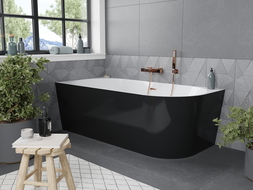 Cada Mia chiuvetă freestanding colț izquierda 180 x 80 cm, alb/negru, drenaj cu cupru periat - 52691808075L-65
