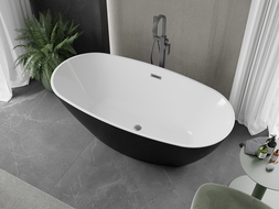 Mexen Eris cadă freestanding 180 x 80 cm, alb/negru, scurgere gun gray periat - 53441808075-66