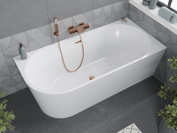 Mexen Mia cadă freestanding unghiulară dreaptă 180 x 80 cm, albă, evacuare aur roz - 52691808000P-60