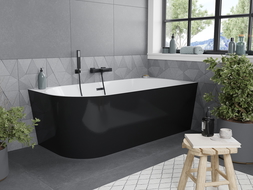 Cada baie independenta colturala dreapta 180 x 80 cm, alba/neagra, preaplin negru - 52691808075P-70