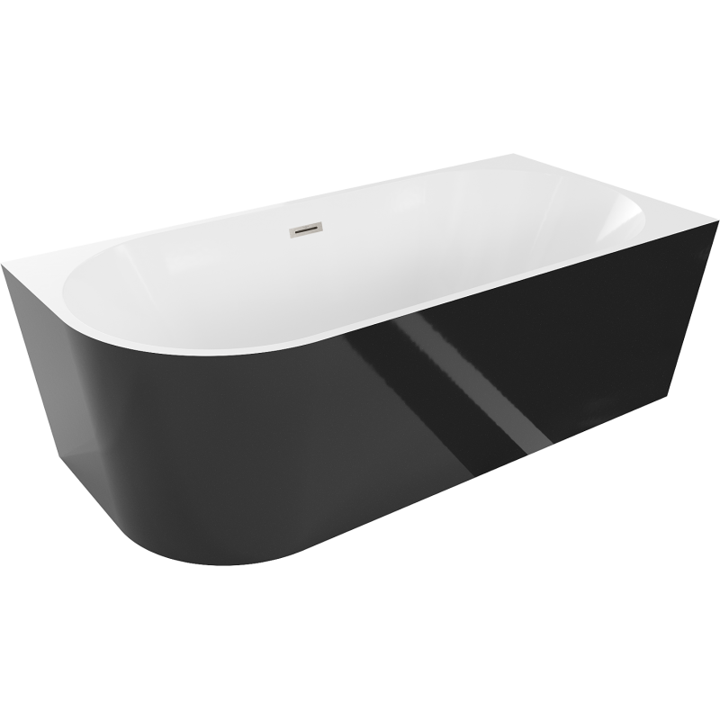 Mexen Mia szabadon álló sarokkád jobb 180 x 80 cm, fehér/fekete, sörtölt nikkel túlfolyó - 52691808075P-97