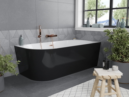 Mexen Mia cadașca freestanding colț drept 180 x 80 cm, alb/negru, cu șanț din cupru periat - 52691808075P-65