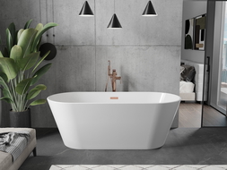 Mexen Flavia cadă freestanding 150 x 75 cm, alb, cu sistem de scurgere din cupru periat - 54031507500-65