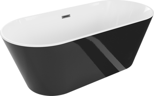 Mexen Flavia cadă freestanding 150 x 75 cm, albă/neagră, preaplin gri armat periat - 54031507575-66