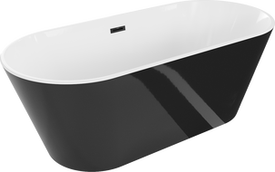 Mexen Flavia szabadon álló kád 150 x 75 cm, fehér/fekete, fekete túlfolyó - 54031507575-70