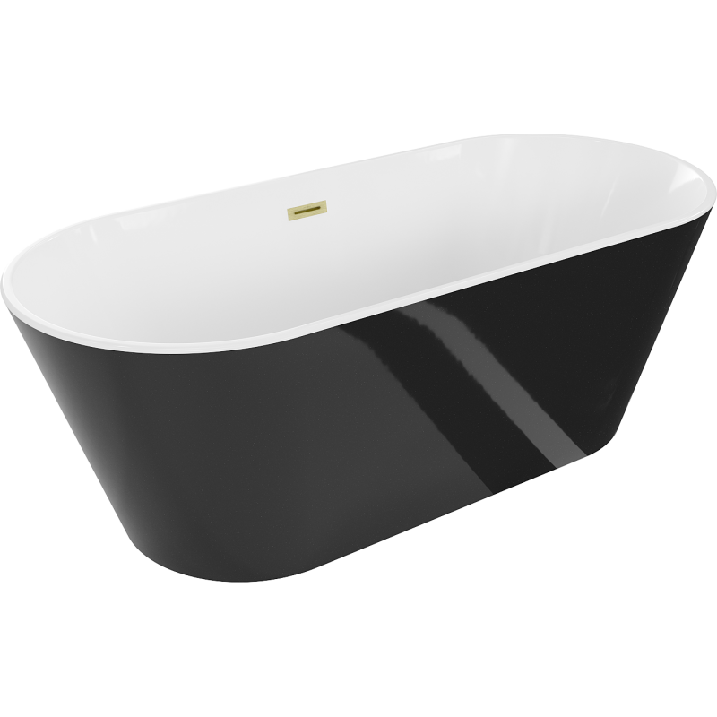 Mexen Flavia cadă freestanding 160 x 75 cm, albă/neagră, preaplin auriu periat - 54031608075-55