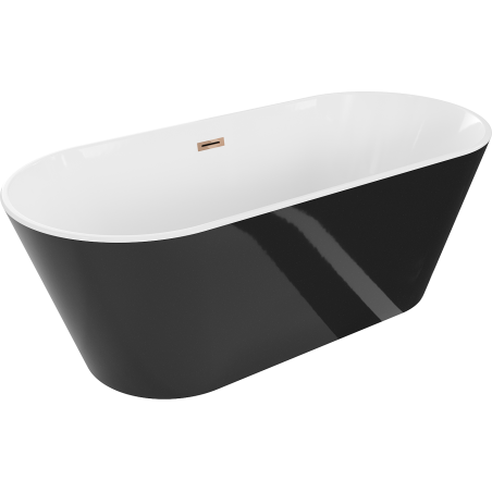 Mexen Flavia cadă freestanding 160 x 75 cm, albă/neagră, preaplin aur roz - 54031608075-60