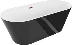 Mexen Flavia szabadon álló kád 160 x 75 cm, fehér/fekete, arany rózsaszín túlfolyás - 54031608075-60