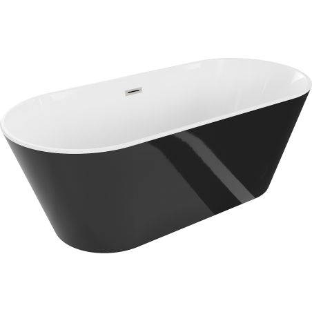 Mexen Flavia szabadon álló kád 160 x 75 cm, fehér/fekete, szálcsiszolt nikkel túlfolyó - 54031608075-97