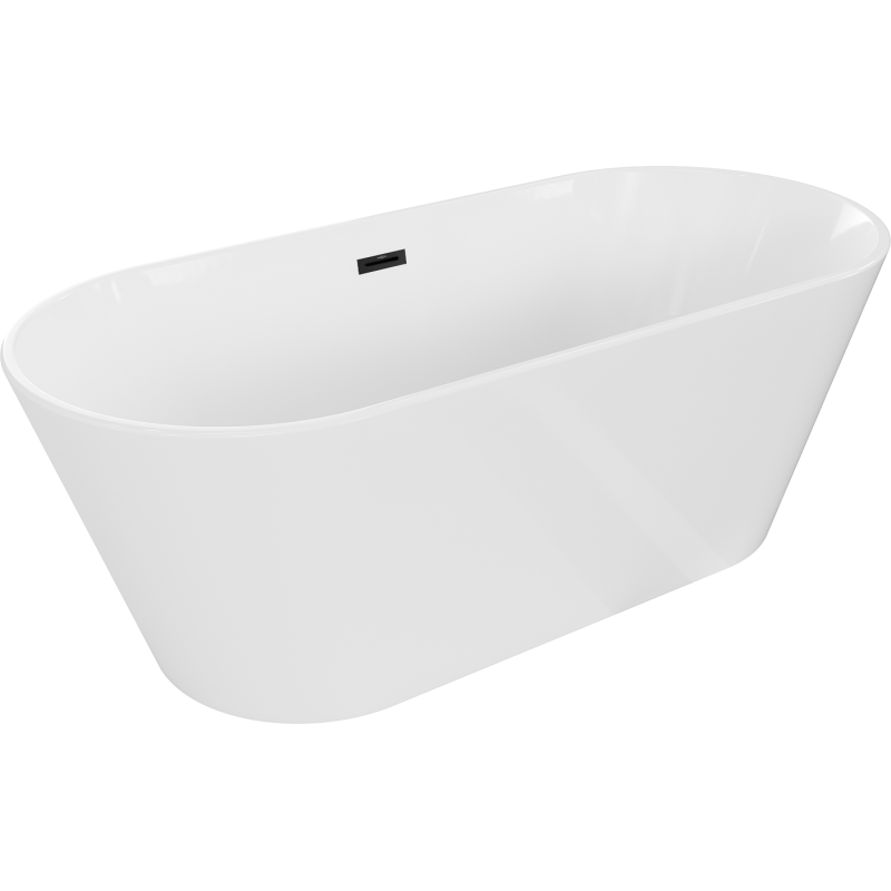 Mexen Flavia cadă freestanding 170 x 75 cm, alb, evacuare neagră - 54031708000-70