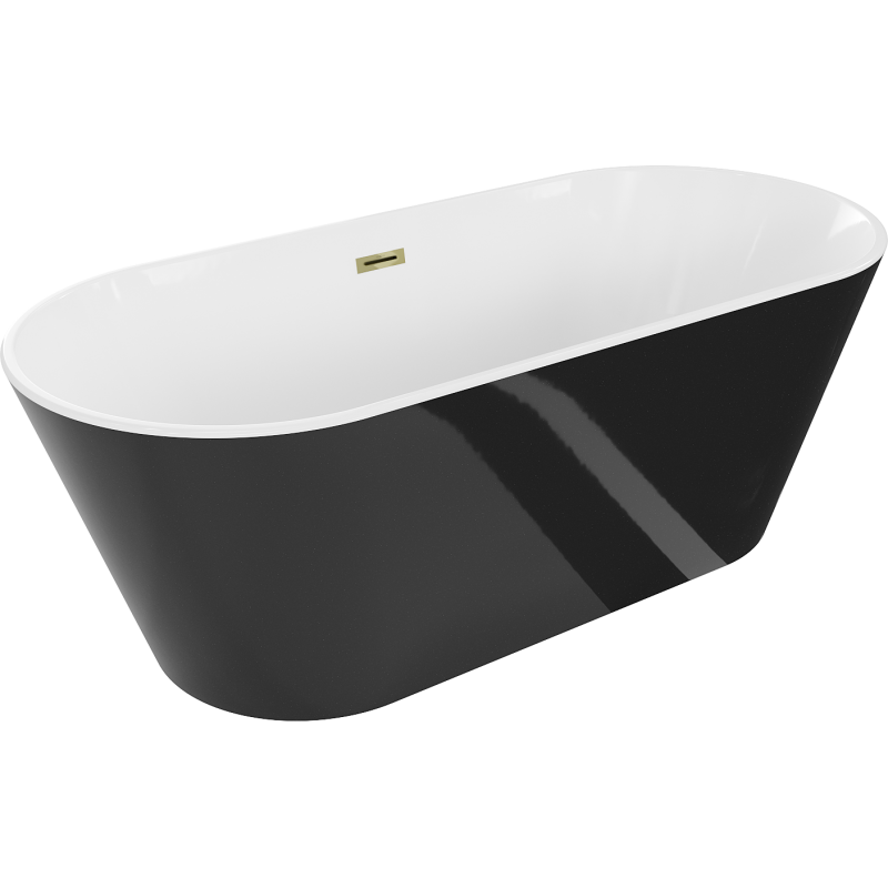 Mexen Flavia cadă freestanding 170 x 75 cm, albă/neagră, preaplin auriu - 54031708075-50