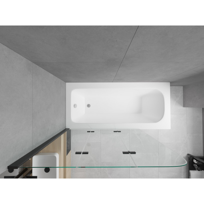 Mexen Vega cadă dreptunghiulară 160 x 70 cm cu carcasă și paravan cu 3 aripi 120 cm, transparent, negru