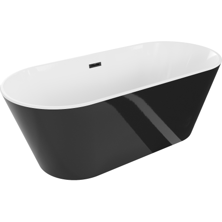 Mexen Flavia cadă freestanding 170 x 75 cm, albă/neagră, preaplin negru - 54031708075-70