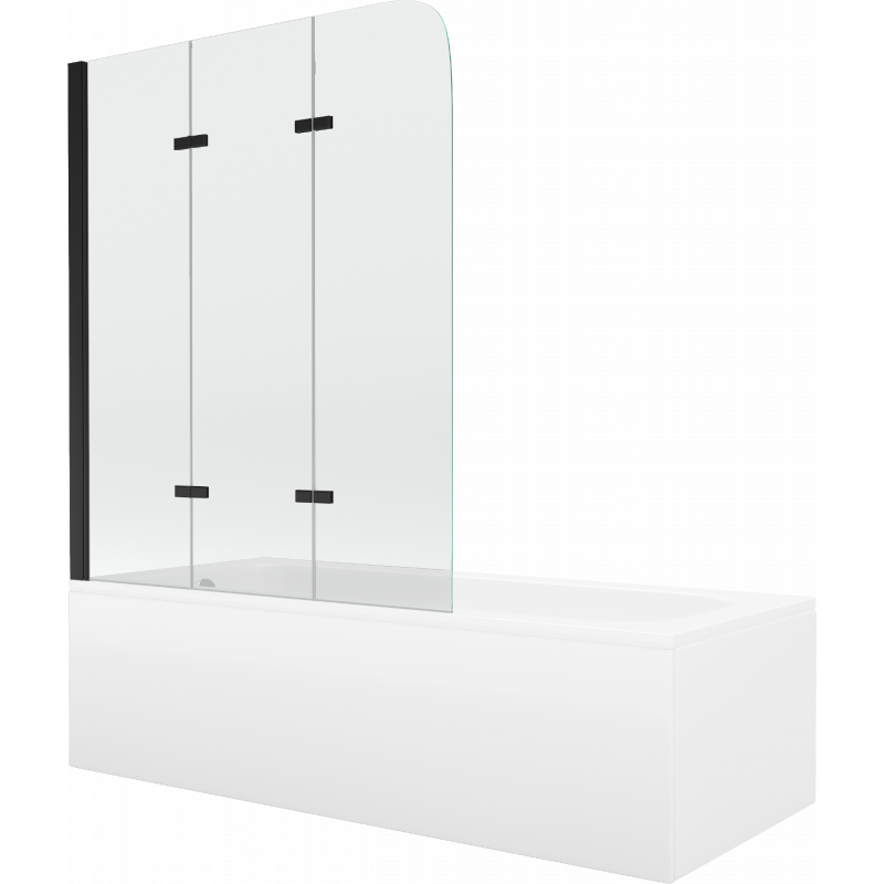 Mexen Vega téglalap alakú fürdőkád 160 x 70 cm burkolattal és háromszárnyú paravánnal 120 cm, átlátszó, fekete