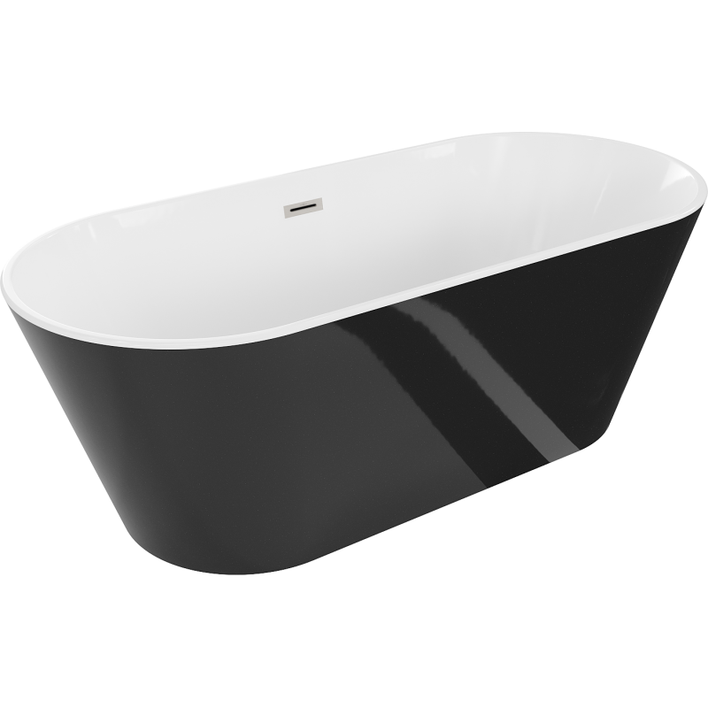Mexen Flavia szabadon álló kád 170 x 75 cm, fehér/fekete, sörtelt nikkel túlfolyás - 54031708075-97