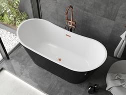 Mexen Montana cadă freestanding 150 x 75 cm, alb/negru, scurgere aur roz - 52011507575-60
