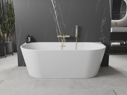 Mexen Oval cădiță freestanding de perete 140 x 75 cm, albă, cu preaplin din aur periat - 52671407500-55