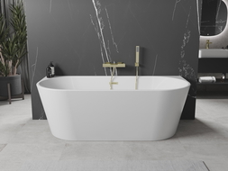 Mexen Oval cădiță freestanding de perete 140 x 75 cm, albă, cu preaplin din aur periat - 52671407500-55