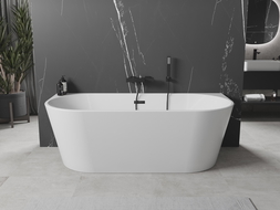 Mexen Oval cadă freestanding cu perete 140 x 75 cm, alb, cu preaplin negru - 52671407500-70