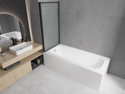 Mexen Vega cadă dreptunghiulară 160 x 70 cm cu panouri si paravan cu 1 aripă 70 cm, Model negru - 550116070X9307017070