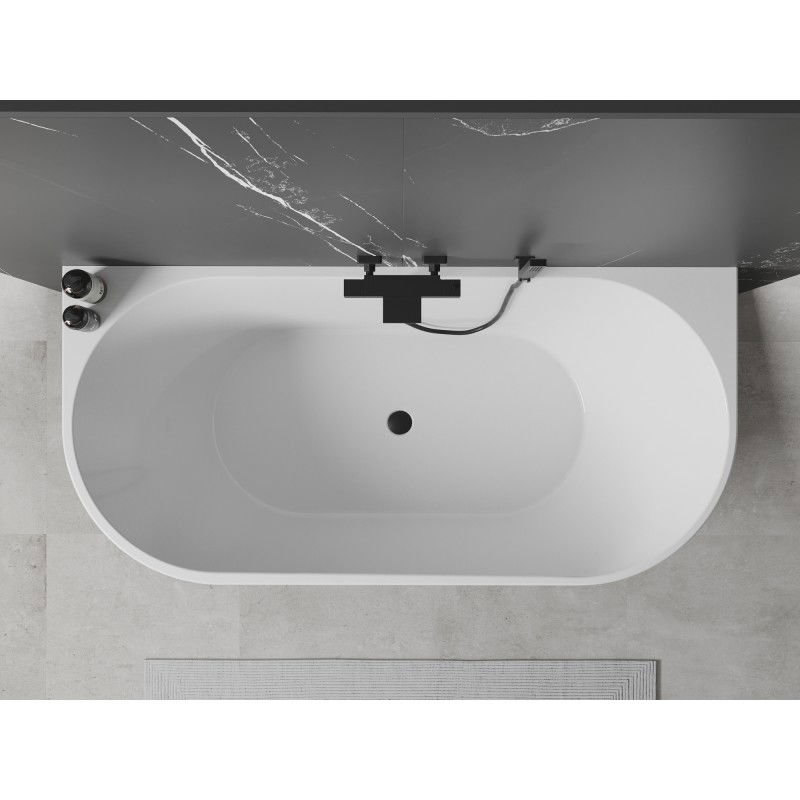 Mexen Oval cadă de baie freestanding de perete 160 x 80 cm, albă, preaplin negru - 52671608000-70