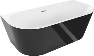 Mexen Oval cadă freestanding cu perete 150 x 75 cm, alb/negru, sifon crom - 52671507575-01