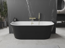 Mexen Oval cadă freestanding de perete 150 x 75 cm, alb/negru, scurgere aurie - 52671507575-50