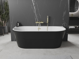 Mexen Oval fürdőszoba freestanding fal melletti 150 x 75 cm, fehér/fekete, arany lefolyó - 52671507575-50