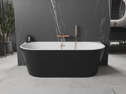Mexen Oval cadă freestanding de perete 150 x 75 cm, alb/negru, cu preaplin din aur roz - 52671507575-60