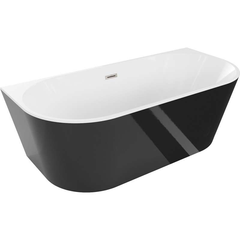 Mexen Oval fürdőszobai szabadon álló falra szerelhető kád 140 x 75 cm, fehér/fekete, kefélt nikkel lefolyó - 52671407575-97