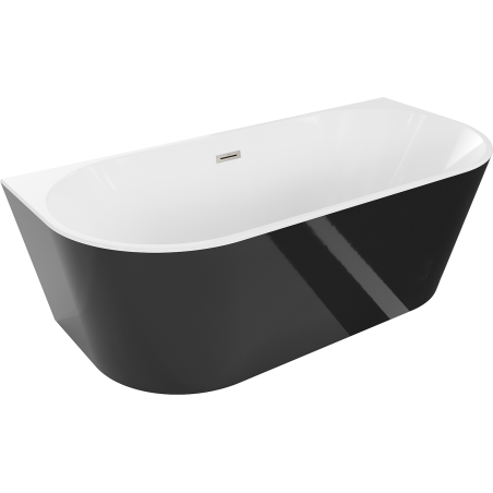 Mexen Oval fürdőszobai szabadon álló falra szerelhető kád 140 x 75 cm, fehér/fekete, kefélt nikkel lefolyó - 52671407575-97