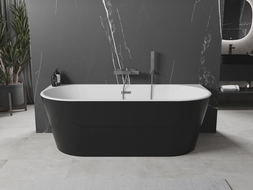 Centrala ovală de baie freestanding, montată pe perete 160 x 80 cm, alb/negru, evacuare gun gray periat - 52671608075-66