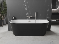 Mexen Oval cadă freestanding cu perete de 160 x 80 cm, alb/negru, preaplin nichel periat - 52671608075-97