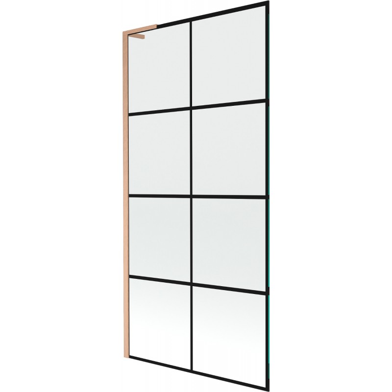 Mexen Next L fürdőkád paraván, 1-szárnyú, 90 x 150 cm, fekete minta, kefélt réz - 895-090-000-03-77-65